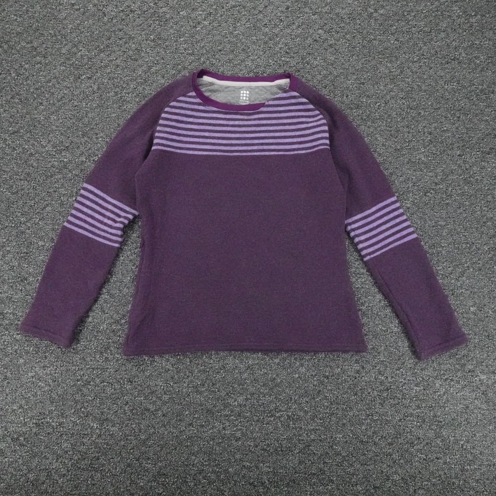 Title Nine Sweater Womens Small Purple Gray Stripe Wool Blend Pullover Pocket